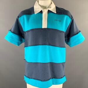 BOTTER Size M Blue Navy Striped Cotton Polo